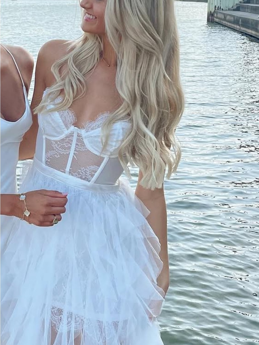 White Lace Bustier Tulle Dress
